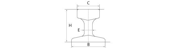 Perfil del rail tipo Special Crane Rail, donde se pueden ver las acotaciones para saber las distintas medidas del mismo
